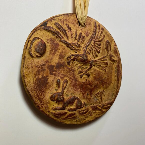 Mexican Clay Wall Hanging Rustic Pottery Sun Eagle Rabbit Vintage Folk Art Decor - Picture 5 of 6